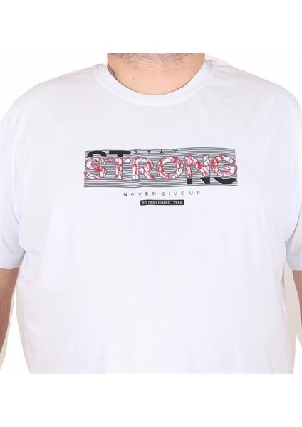 Erkek Büyük Beden Sıfır Yaka Tişört Strong 25167 Beyaz fiyatları