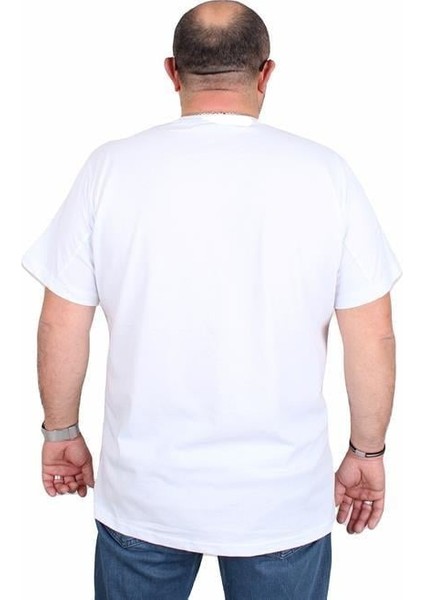 Erkek Büyük Beden Sıfır Yaka Tişört Strong 25167 Beyaz modelleri