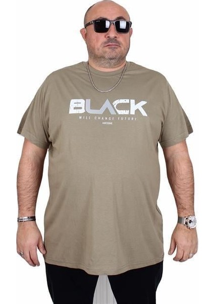 Erkek Büyük Beden Sıfır Yaka Tişört Black 25176 Hakı