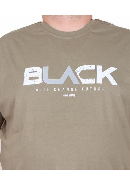 Erkek Büyük Beden Sıfır Yaka Tişört Black 25176 Hakı fiyatları