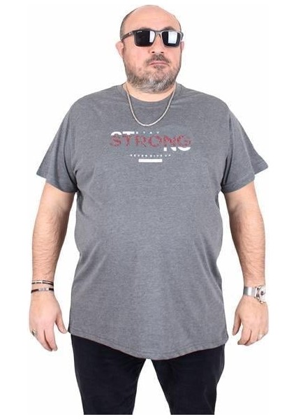 Erkek Büyük Beden Sıfır Yaka Tişört Strong 25167 Antrasit Melanj