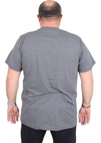 Erkek Büyük Beden Sıfır Yaka Tişört Strong 25167 Antrasit Melanj modelleri