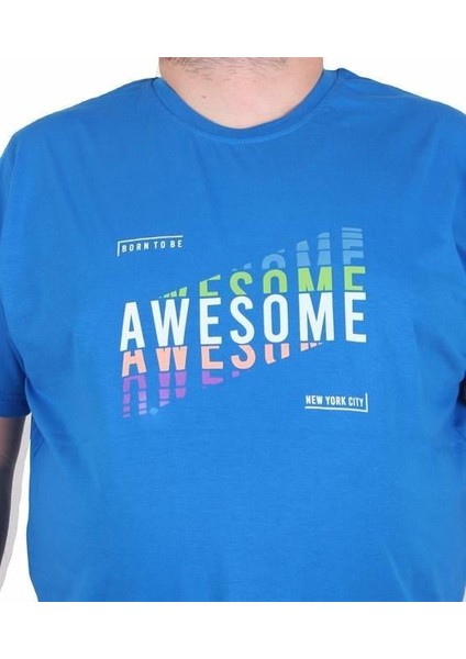 Erkek Büyük Beden Sıfır Yaka Tişört Awesome 25164 Saks fiyatları