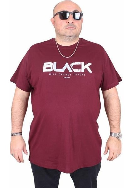 Erkek Büyük Beden Sıfır Yaka Tişört Black 25176 Murdum