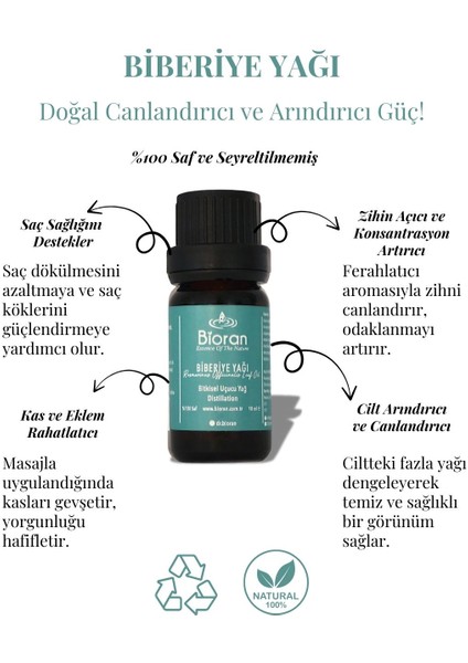 Biberiye Yağı Saf Bitkisel Uçucu Yağ 10 ml. (Rosmarinus Officinalis Leaf Oil)