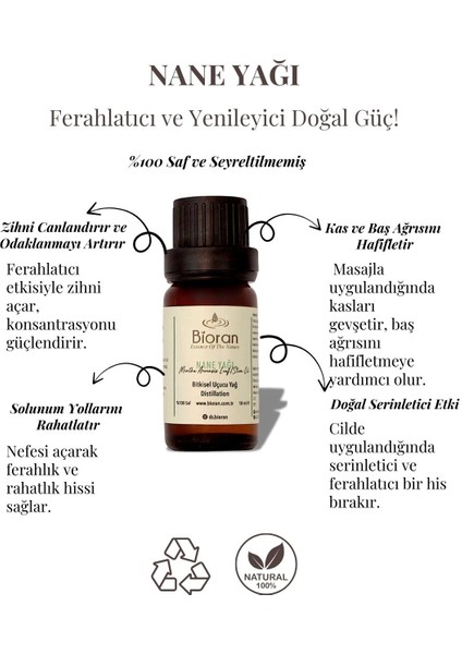 Nane Yağı Saf Bitkisel Uçucu Yağ 10 ml. (Mentha Arvensis Leaf/stem Oil)