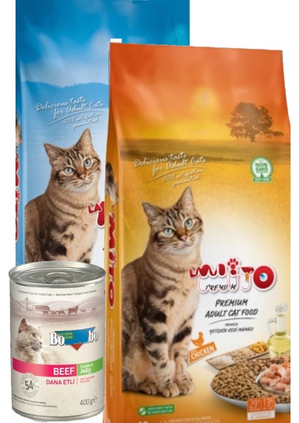 & Mito Mix Kedi Maması 1 kg + 1 kg + Yaş Mama 400 Gr. ( Dana )