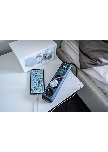 Eco-Line, 3'lü Çoklu Priz, Yüksek Gerilim Korumalı (Anahtarlı Çoklu Priz ve 1,5 M Kablolu - Özellikle Enerji Tasarruflu), Antrasit modelleri