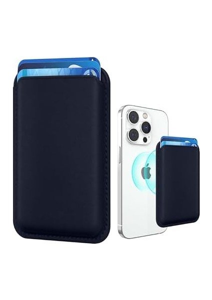 Menashop iPhone ile Uyumlu Magsafe Özellikli Deri Cüzdan iPhone 15 Pro Max/15 Plus/15 Pro/15, 14 Pro Max/14 Plus/14 Pro/14, 13 Pro Max/13 Pro/13, 12 Pro Max/12 Pro/12 (Dark Blue)