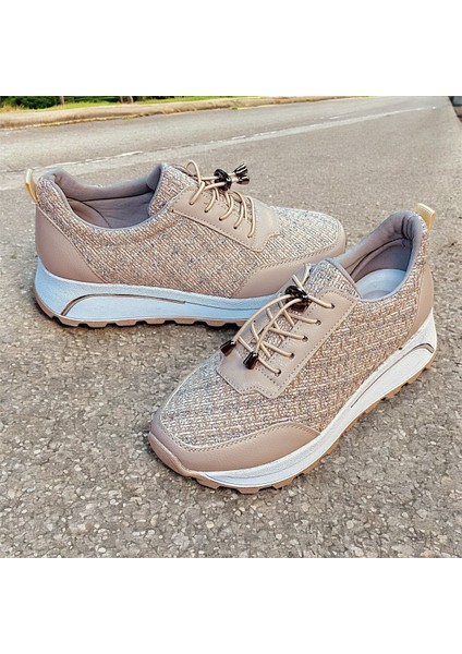 Yeni Model Simli Ortopedik Kalın Tabanlı Günlük Bayan Sneakers Ayakkabı
