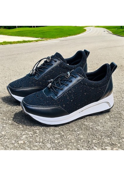 Yeni Model Simli Ortopedik Kalın Tabanlı Günlük Bayan Sneakers Ayakkabı