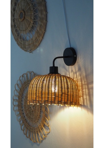 Rattan Aplik 25 x 30 cm "stone" - El Yapımı Doğal Aydınlatma
