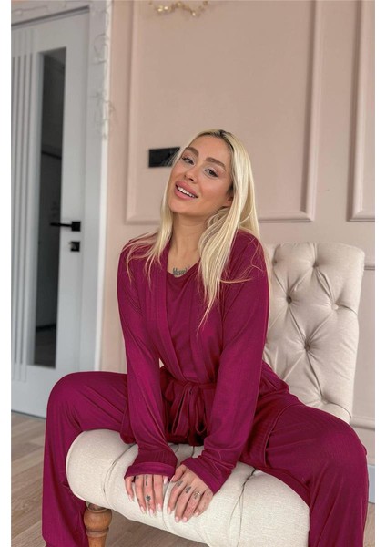 Mürdüm Dublin Sabahlıklı Kadın Pijama Takımı modelleri