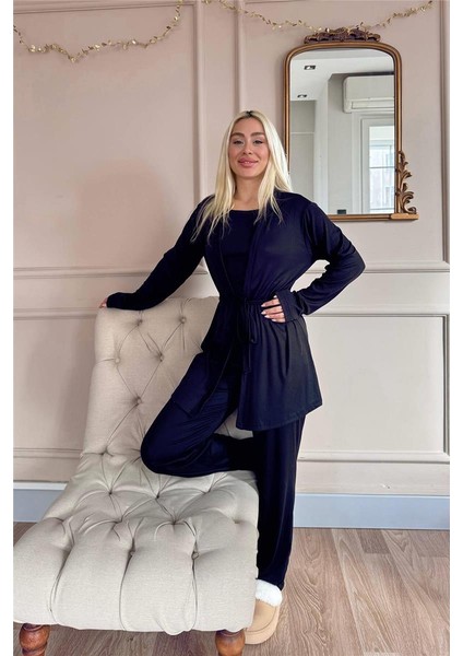 Lacivert Dublin Sabahlıklı Kadın Pijama Takımı indirimleri