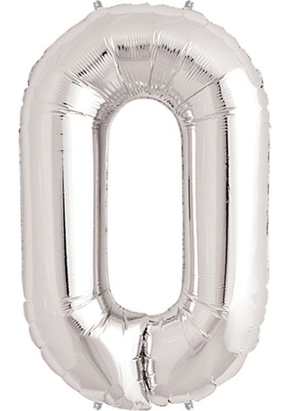 Büro Ev Partisi Için 100 cm Silver 0 Rakam Folyo Balon