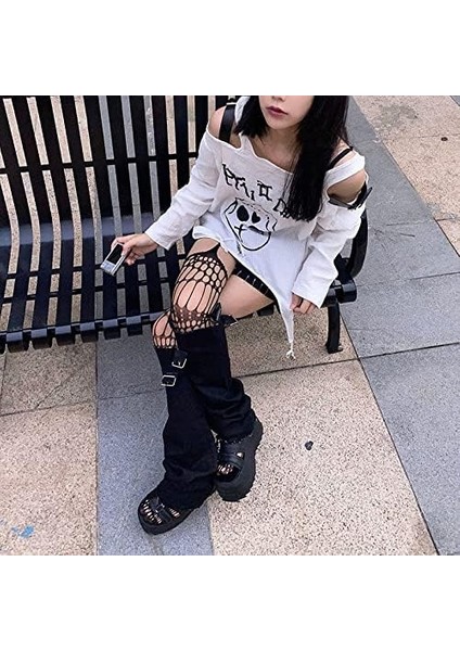 Merlif Lingerie Kadın Siyah Jartiyer Desenli  Gothic, Punk, Blackpink, lolita Çorap Erotik Esnek, Halloween