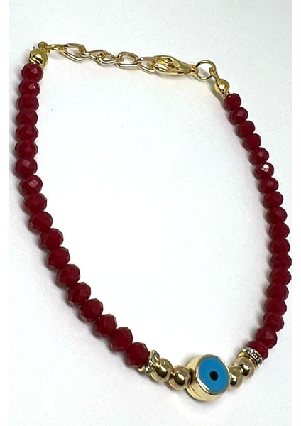 Nazar Boncuklu Kırmızı Taşlar Ayarlanabilir Bileklik Zarif ve Şık 3 Adet