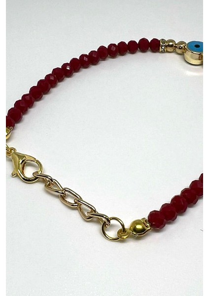 Nazar Boncuklu Kırmızı Taşlar Ayarlanabilir Bileklik Zarif ve Şık 3 Adet fiyatları