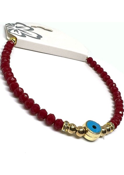 Nazar Boncuklu Kırmızı Taşlar Ayarlanabilir Bileklik Zarif ve Şık 3 Adet indirimleri