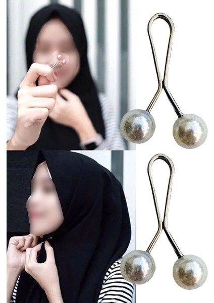 12 Adet Tesettür Eşarp ve Şal Klipsi İnci Metal 12Lİ Eşarp Türban Sabitleyici Aparat Klips
