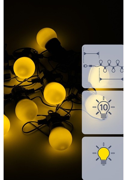 5 Metre 28'li LED Işıklı Ampul Top Dizeleri: Dekoratif, Top Led, Sarı, Şık