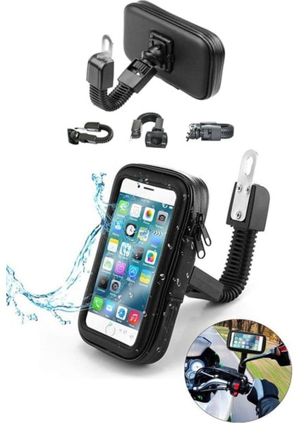 Deri Kılıflı Tüm Motorlar Ile Uyumlu Telefon Tutucu Su Geçirmez
