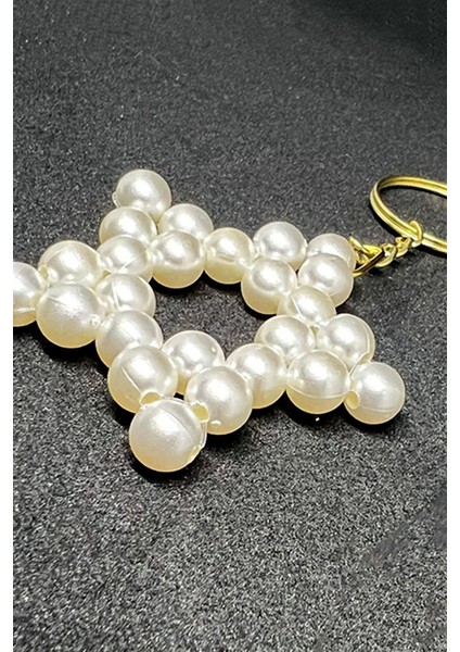 İnci Top Yıldız Anahtarlık Küçük İnci Taneleri İle Dekoratif Şık Zarif 3 Adet Anahtarlık