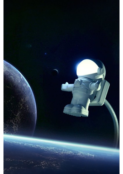 Astronot Şeklinde USB Gece Lambası Beyaz Ayarlanabilir Başlıklı USB Güç Alır