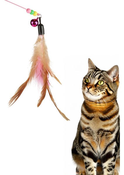 90 cm Renkli Tüylü Çıngıraklı Kedi Oyun Oltası, Eğlenceli Kedi Oynatma Aracı