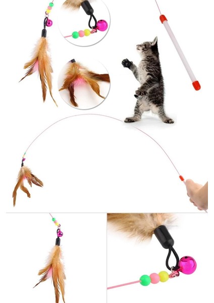 90 cm Renkli Tüylü Çıngıraklı Kedi Oyun Oltası, Eğlenceli Kedi Oynatma Aracı