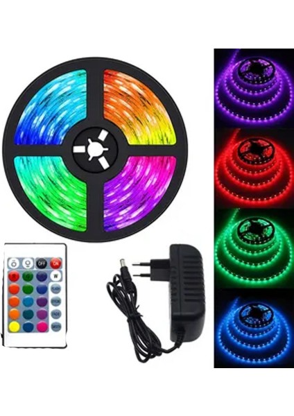 Kumandalı Işıldak Rgb Şerit LED Lamba: 5 Metre, Iç ve Dış Mekan, Silikon, Yapışkanlı