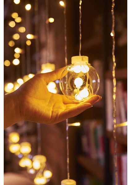 Işıklı Top Perde Led: Fişli, Animasyonlu, 12 Saçak, Ampul, 3 Metre