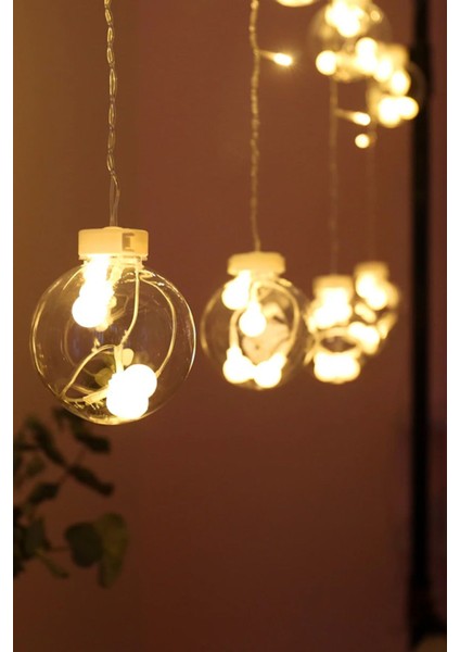 Işıklı Top Perde Led: Fişli, Animasyonlu, 12 Saçak, Ampul, 3 Metre
