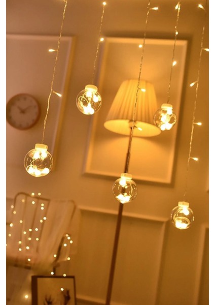Işıklı Top Perde Led: Fişli, Animasyonlu, 12 Saçak, Ampul, 3 Metre