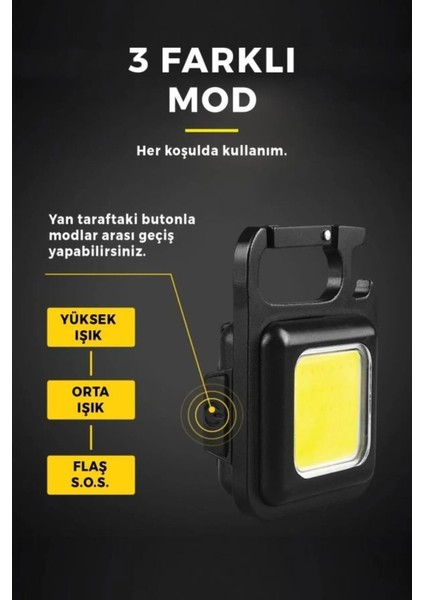 LED Mini Fener Şarjlı Taşınabilir Kamp Anahtarlık Çok Fonksiyonlu Kolay Kullanım