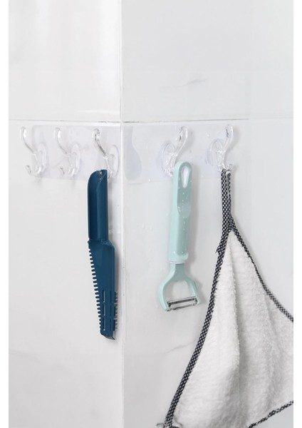 Şeffaf Askı Yapışkanlı 5’li Askılık Banyo Mutfak Kapı Duvar Askısı