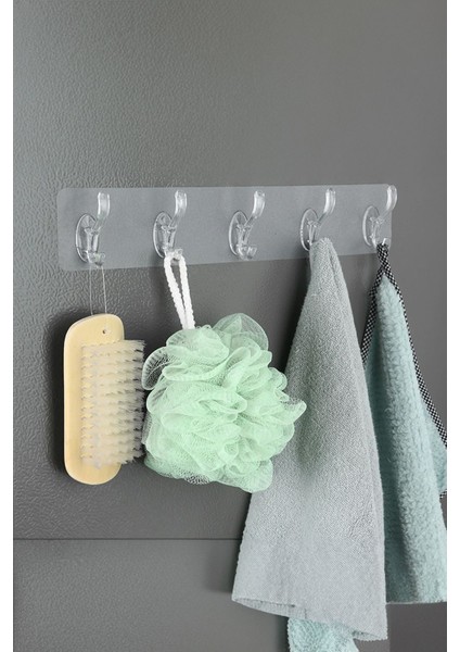 Şeffaf Askı Yapışkanlı 5’li Askılık Banyo Mutfak Kapı Duvar Askısı modelleri