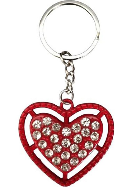 Metal Kırmızı Kalp Üzerinde Kristal Taşlar İle Dizayn Edilmiş Sevgili Anahtarlığı 2 Adet Anahtarlık fiyatları