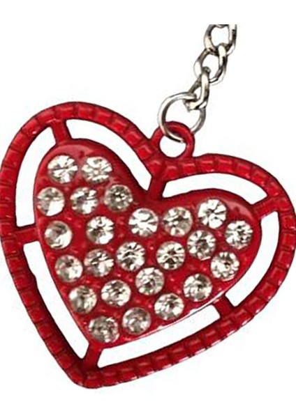Metal Kırmızı Kalp Üzerinde Kristal Taşlar İle Dizayn Edilmiş Sevgili Anahtarlığı 2 Adet Anahtarlık modelleri