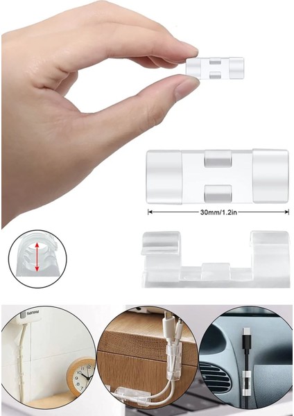 Yapışkanlı 20'li Şeffaf Kablo Klipsi, Sabitleyici ve Düzenleyici, Kablo Organizatörü fırsatları