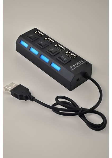 4 Port USB 2.0 Çoğaltıcı Hub, Anahtarlı ve Işıklı USB Switch, On/off Kontrol, Çoklu USB Bağlantı