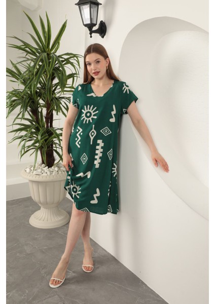 Viskon Kumaş Etnik Elbise-Yeşil fiyatları