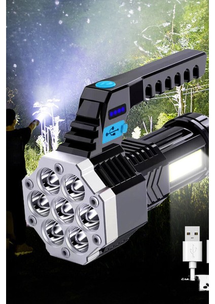 LED El Feneri: Güçlü Işık, Açık Kullanım, USB Şarj Edilebilir, Süper Parlak, Taşınabilir Lamba