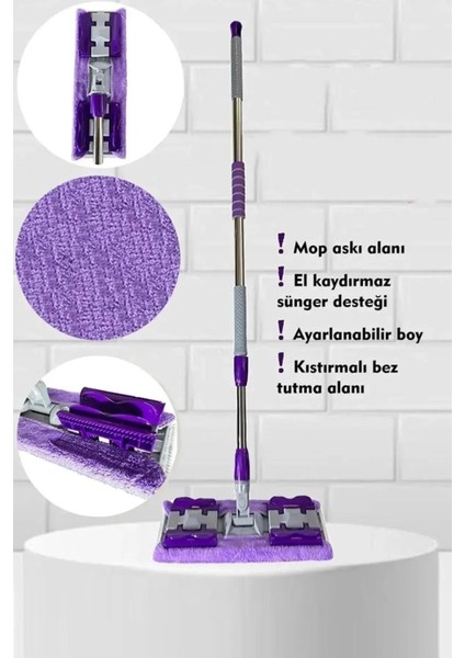 Sihirli Mop Yedek Bez Hediyeli, Yer Mopu, Fayans ve Duvar Yüzey Temizlik, Mikrofiber Paspas
