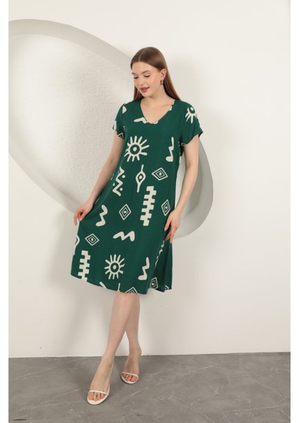 Viskon Kumaş Etnik Elbise-Yeşil modelleri