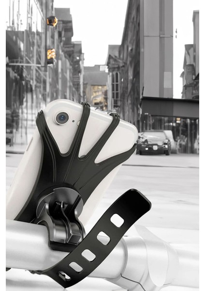 Slikon Esnek Yapıda Gidon Üzeri Telefon Tutucu Kemerli Tüm Telefonlar Için Uyumlu