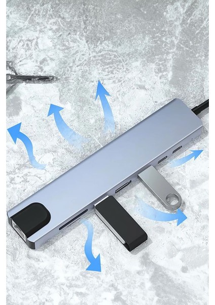 8'i 1 Arada Hub, Dizüstü Bilgisayar Için Çok Fonksiyonlu Çoğaltıcı, Type C Rj-45 USB Vb Sw-81