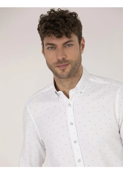 Erkek Slim Fit Uzun Kollu Gömlek-Aqua