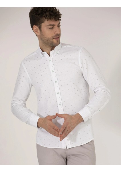 Erkek Slim Fit Uzun Kollu Gömlek-Aqua