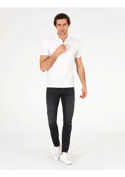 Erkek Polo Yaka Slim Fit Basic T-Shirt-Beyaz